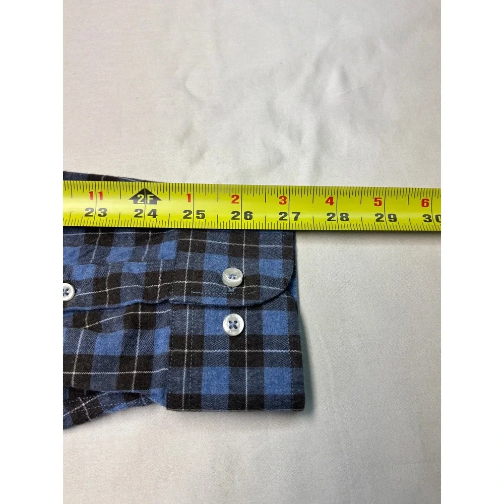 Alan Paine Mens XXL Blue Brown Plaid Long‎ Sleeve 100% Cotton Button Down Shirt